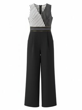 Calvin Klein Black and White Striped Bodice Wide-Leg Jumpsuit